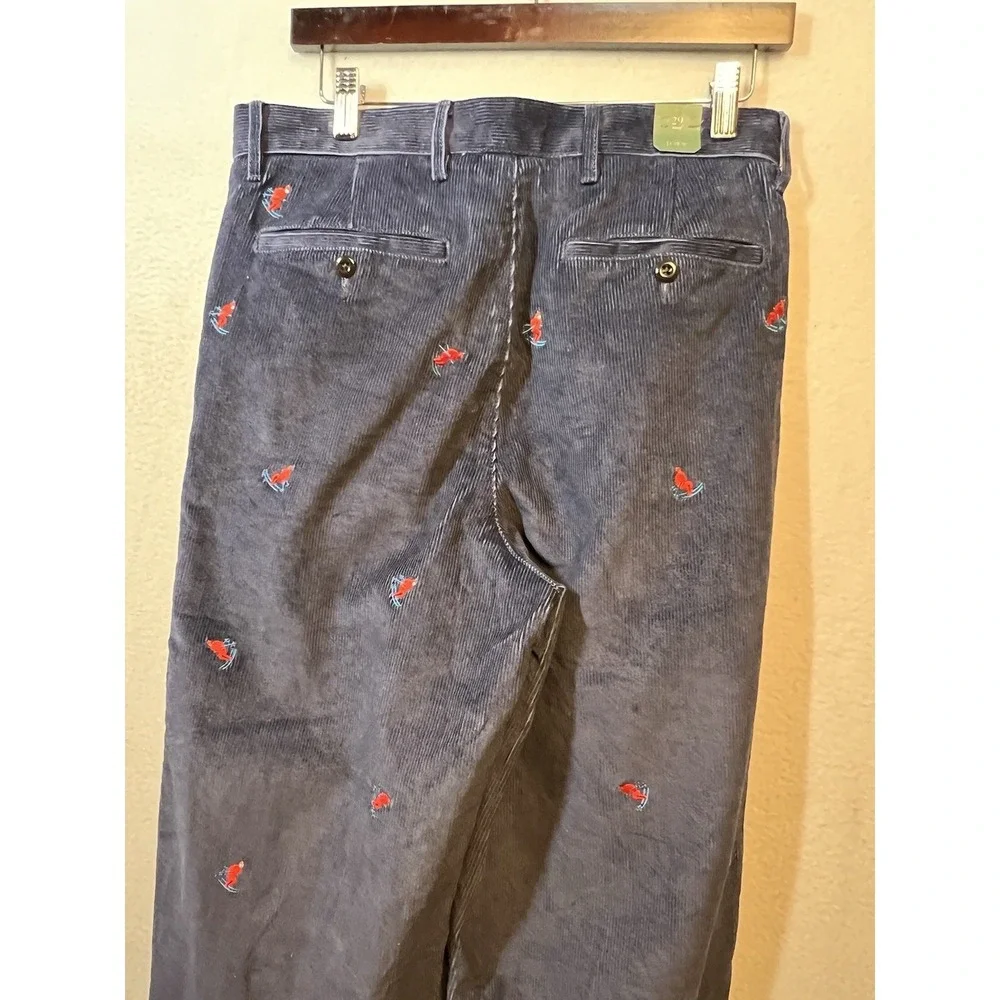 J.Crew Mens Corduroy Pants Embroidered Skier 29 Navy Blue Pleated Trousers